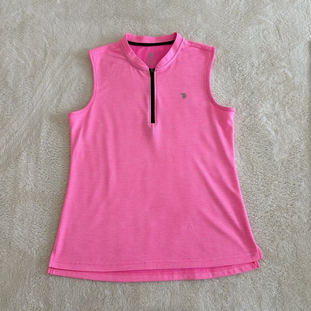 TBY Travels Together With You Sleeveless Top SZ S Bright Pink 1/4 Zip Activewear